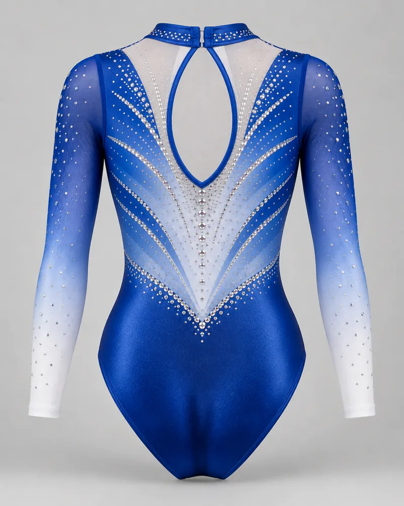 Royal Blue Ombré Crystal Long-Sleeve Leotard – back view