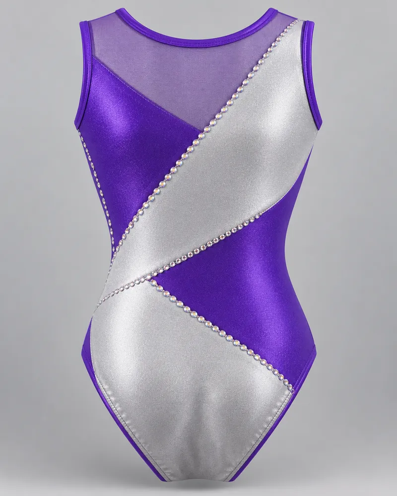 Violet & Silver Diagonal Block Leotard – back view