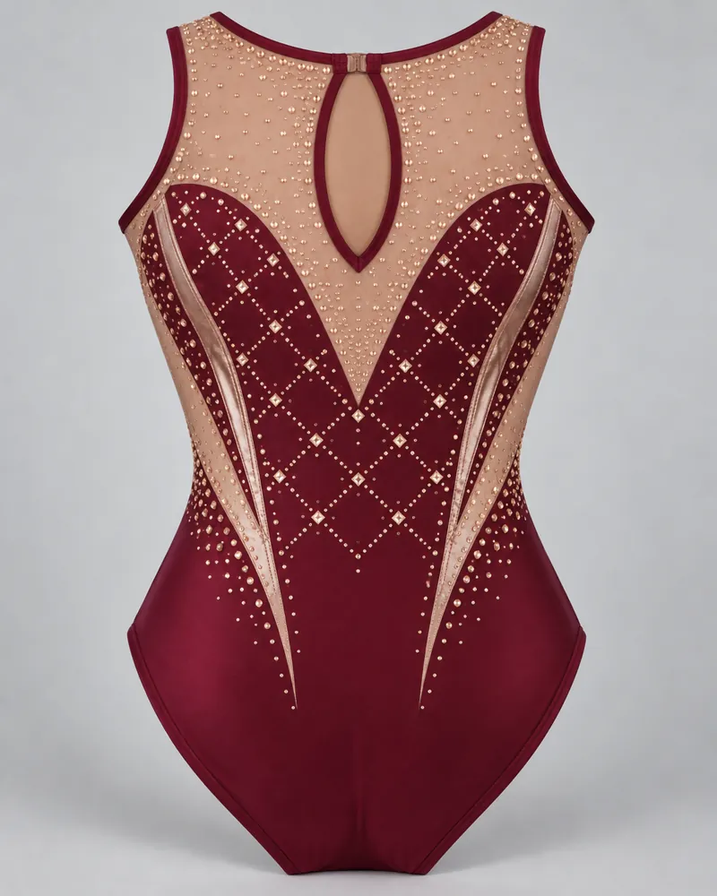 Burgundy Diamond Grid Sweetheart Leotard – back view