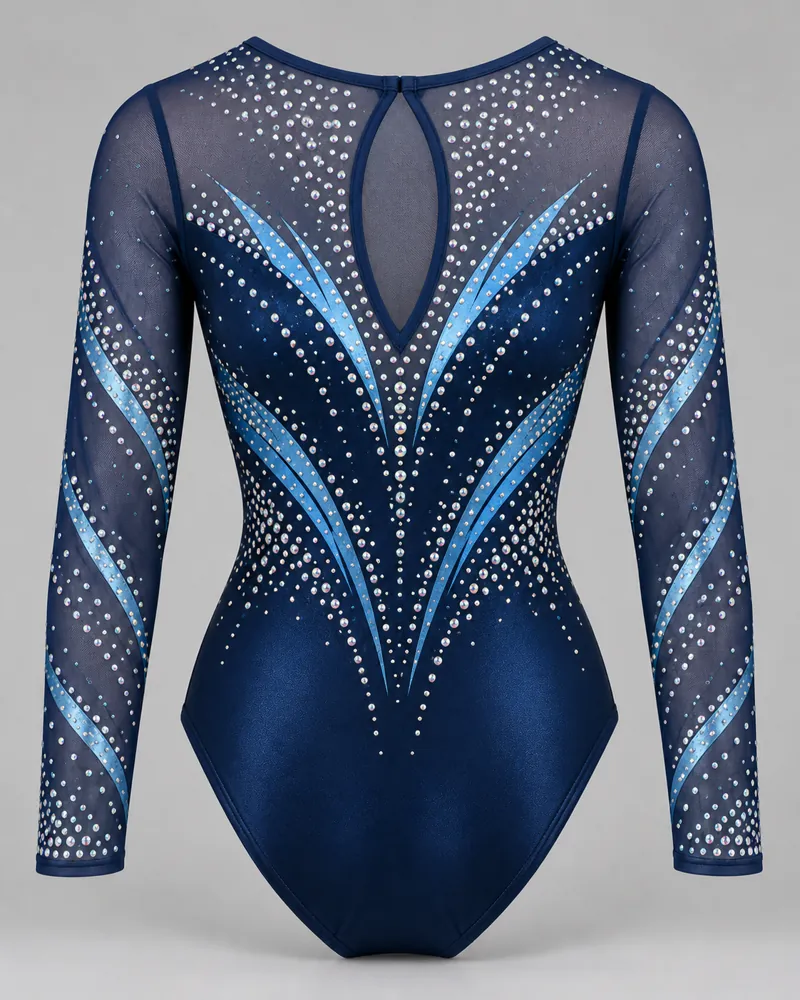 Midnight Navy Crystal Stripe Long-Sleeve Leotard – back view