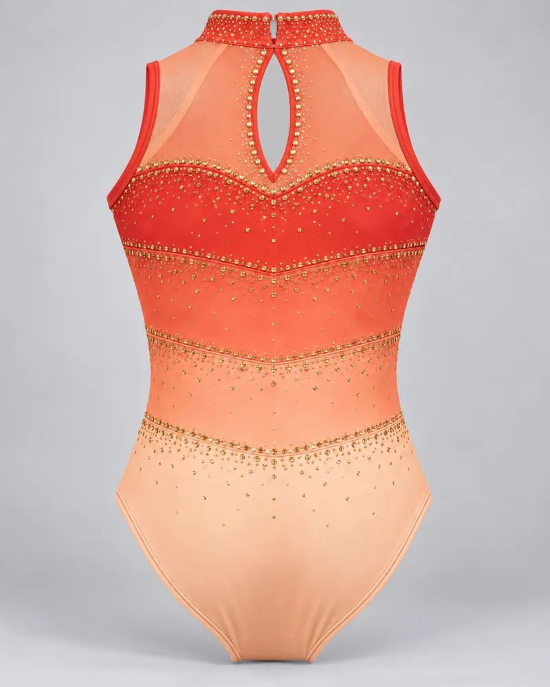 Coral Horizon Band High-Neck Leotard – back view