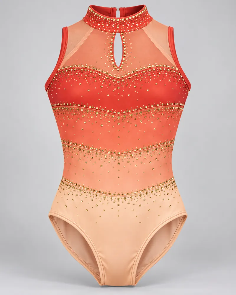 Coral Horizon Band High-Neck Leotard – front view