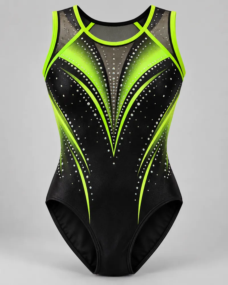 Neon Lime Contour Line Leotard – front view