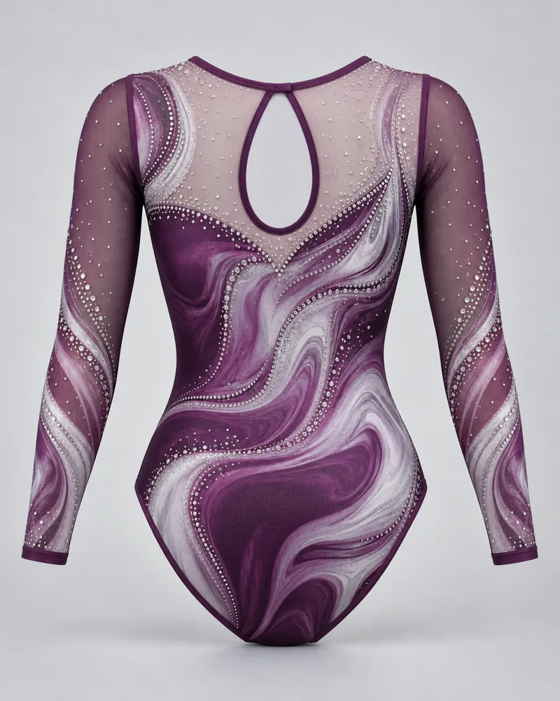 Plum Marble Swirl Long-Sleeve Leotard – back view