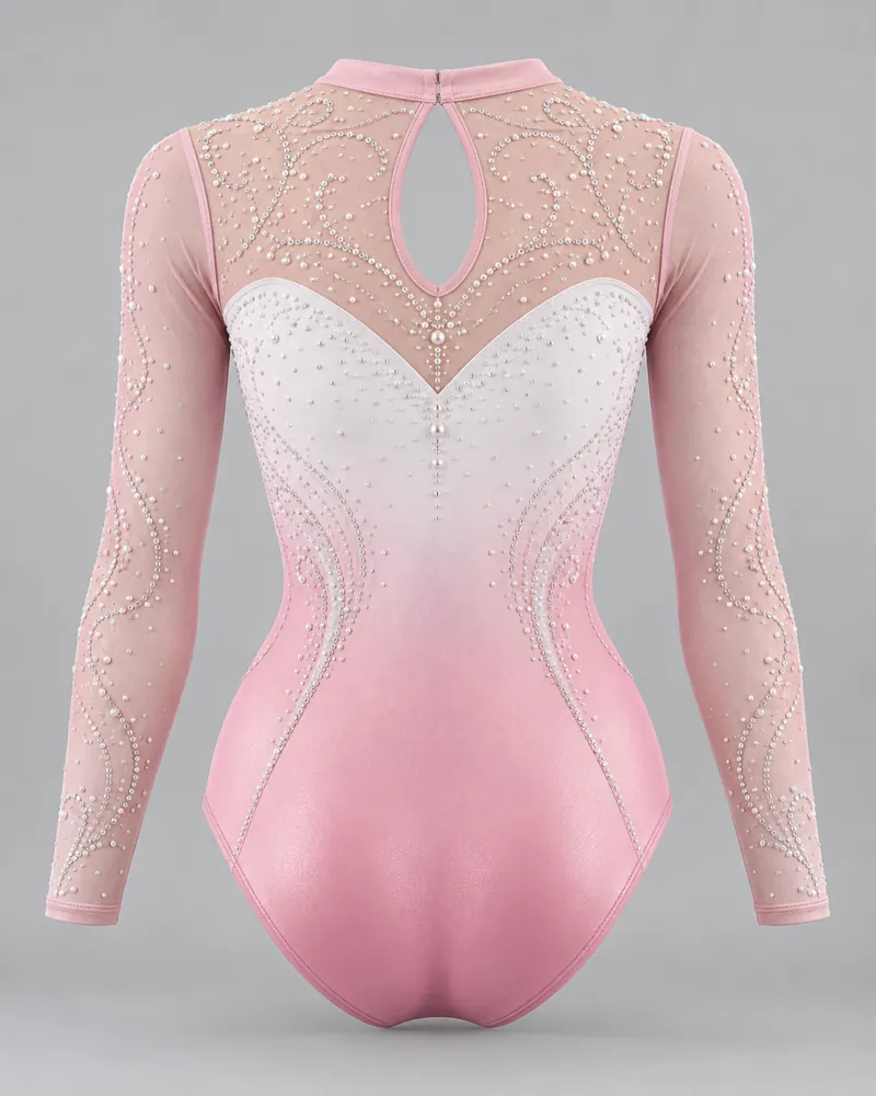 Blush Lace Scroll Long-Sleeve Leotard – back view