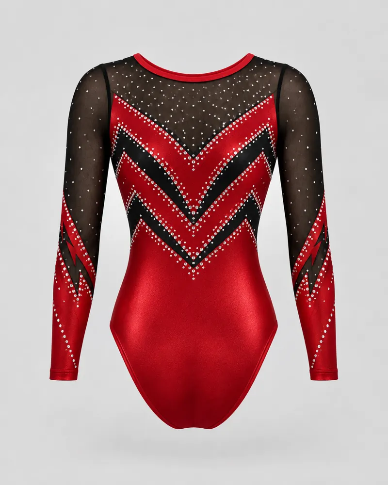 Crimson Chevron Long-Sleeve Leotard – back view