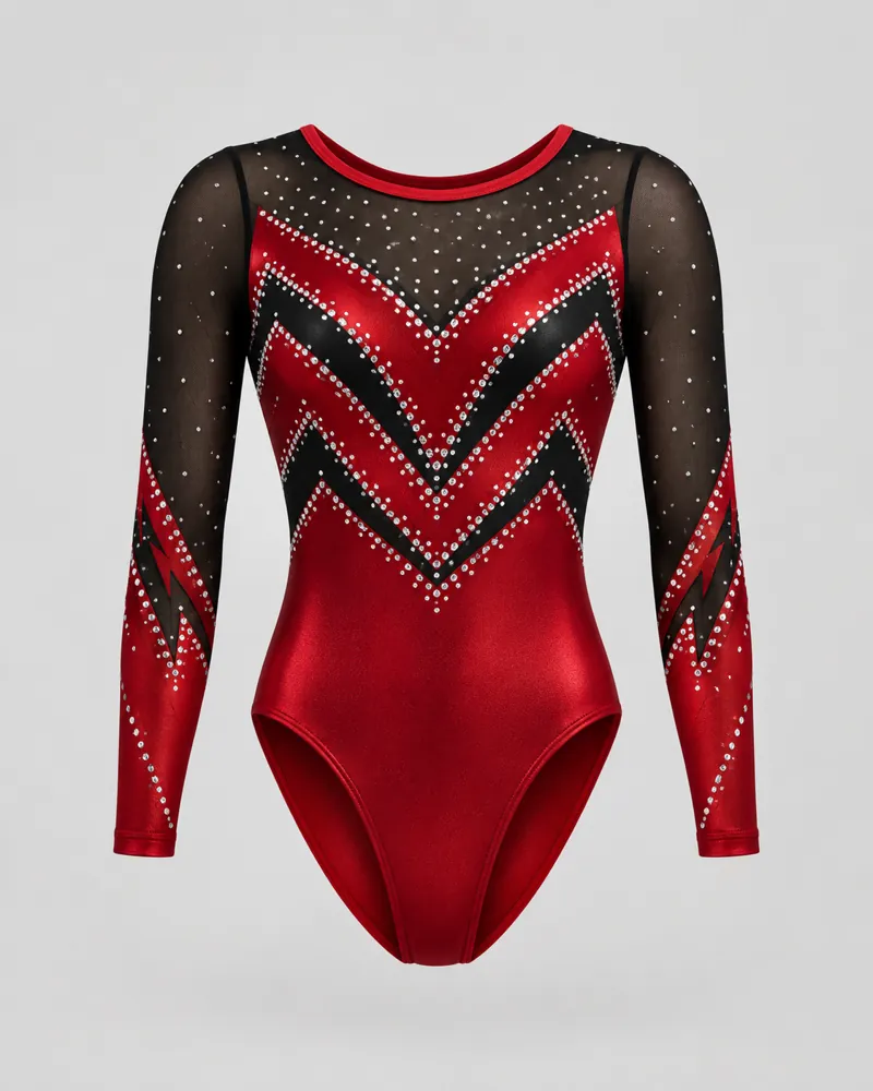 Crimson Chevron Long-Sleeve Leotard – front view