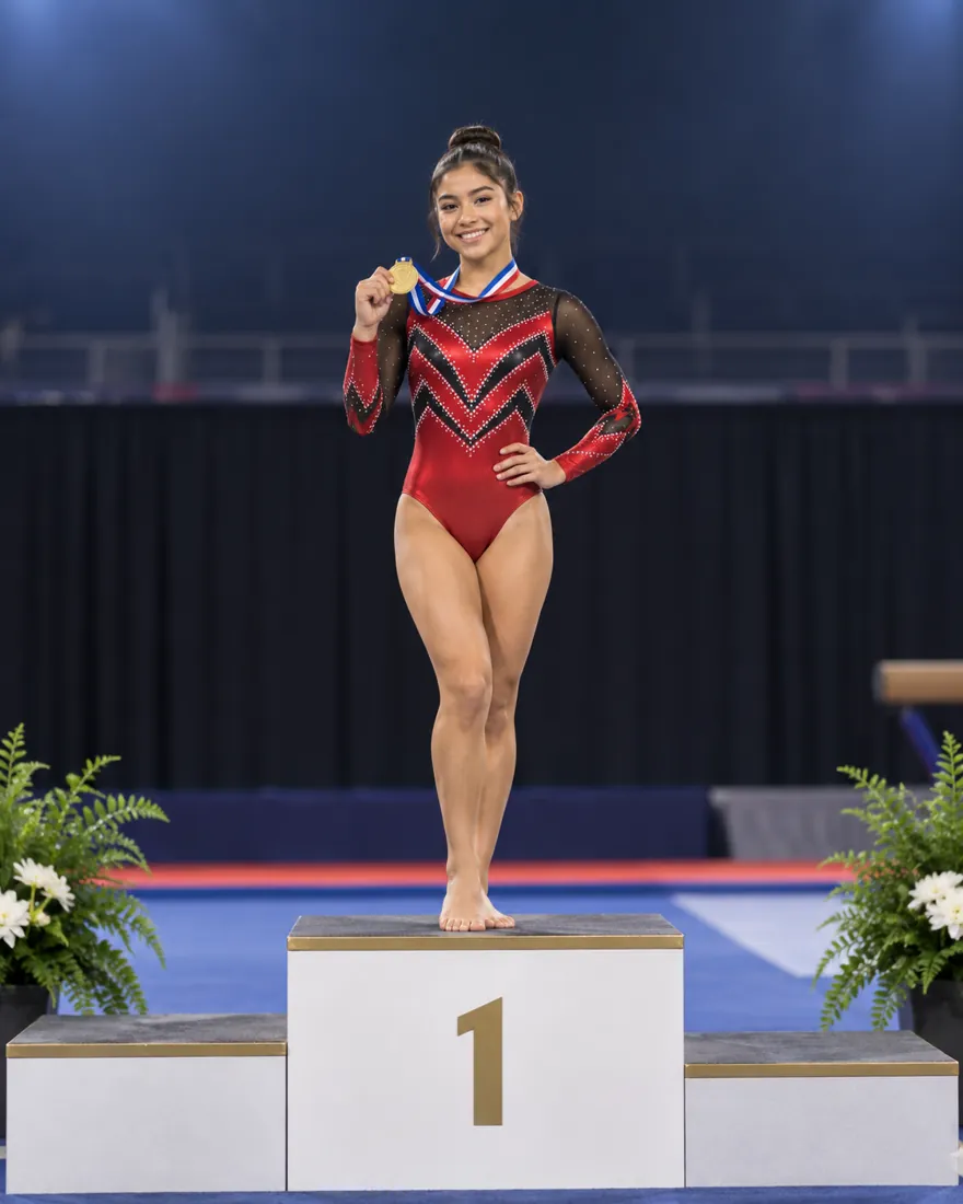 Crimson Chevron Long-Sleeve Leotard – teen fit view
