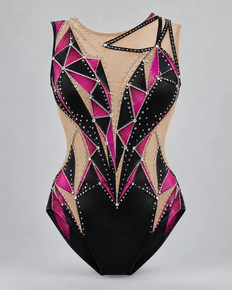 Magenta Mosaic Rhythmic Leotard – front view