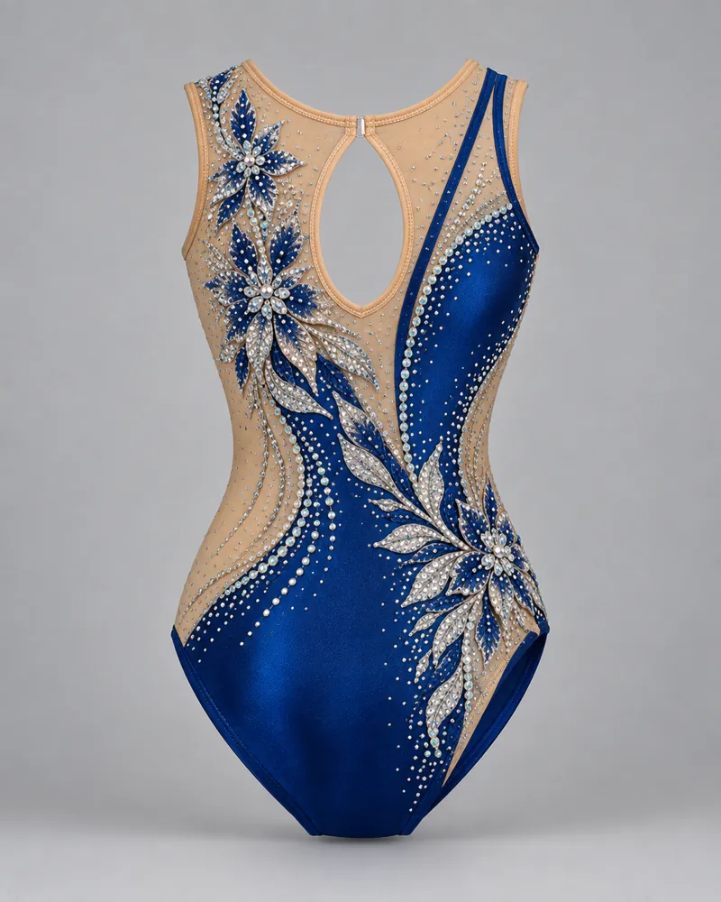Sapphire Floral Appliqué Rhythmic Leotard – back view
