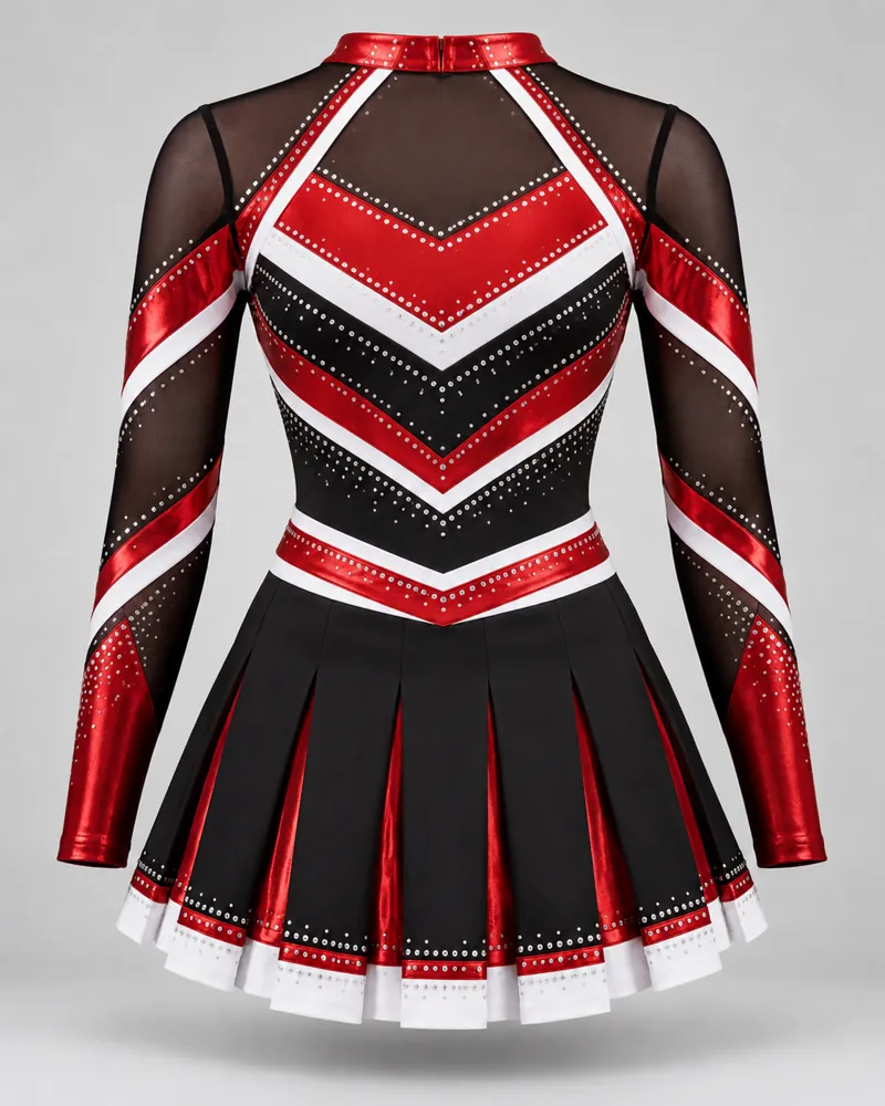 Crimson Chevron Long-Sleeve Cheer Uniform – back view
