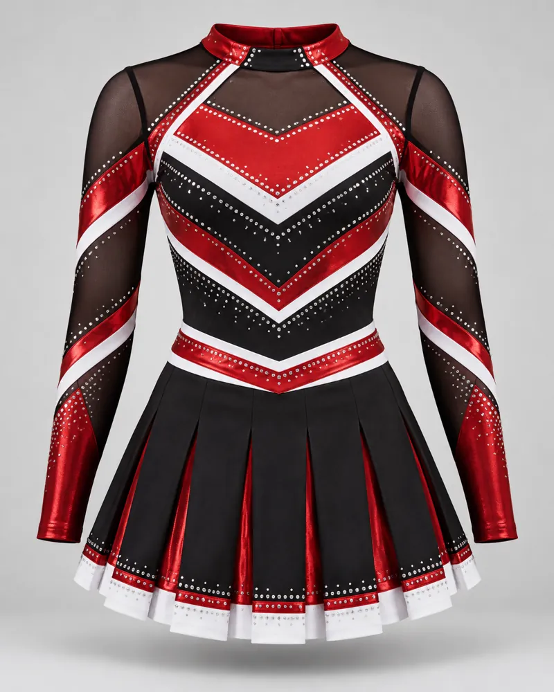 Crimson Chevron Long-Sleeve Cheer Uniform – front view