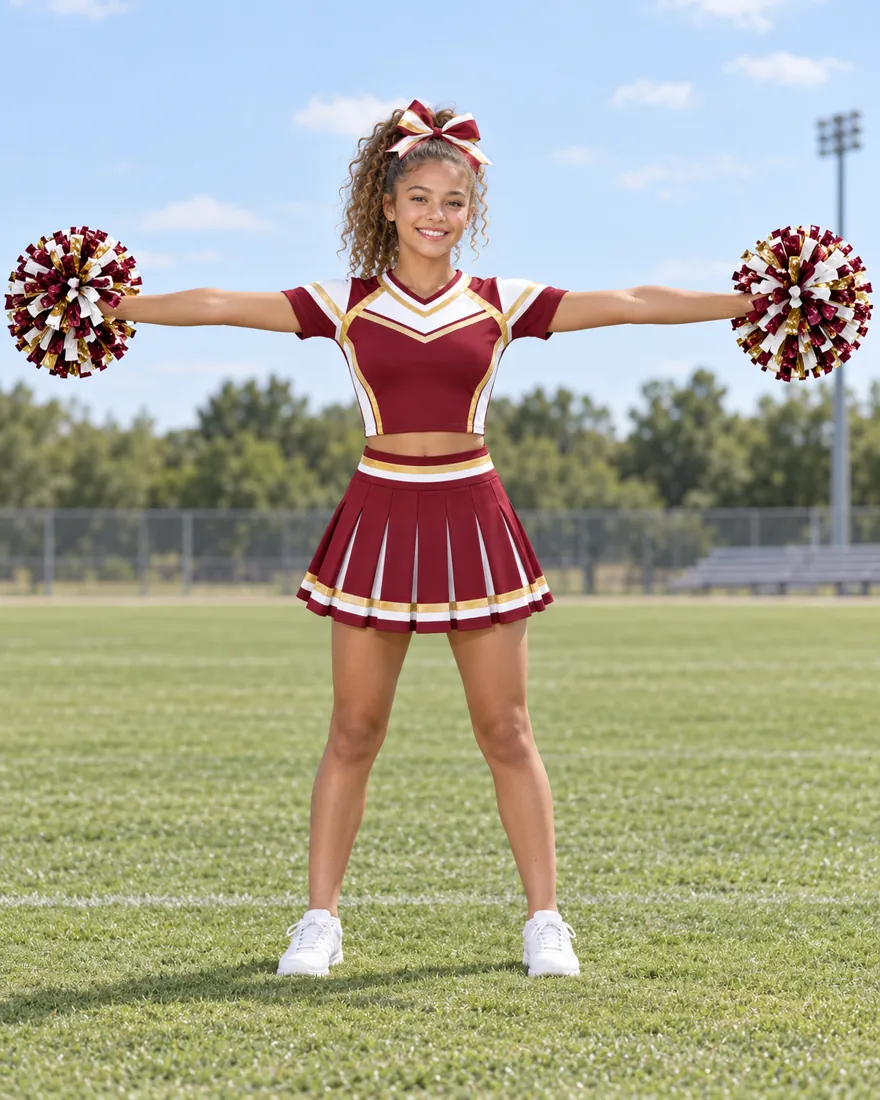 Maroon Varsity V-Yoke Cheer Uniform – teen fit view