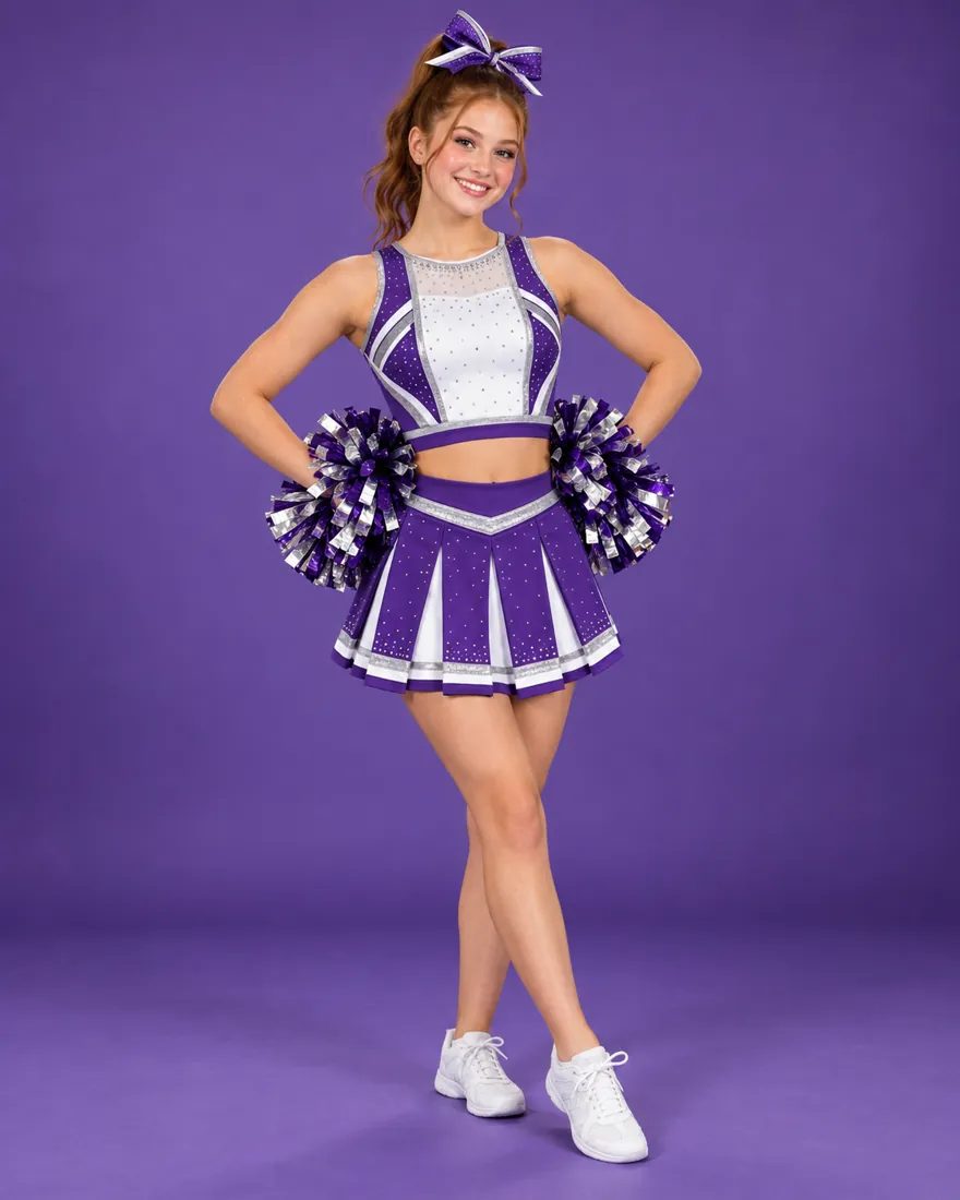 Purple Square-Neck Sleeveless Cheer Uniform – teen fit view