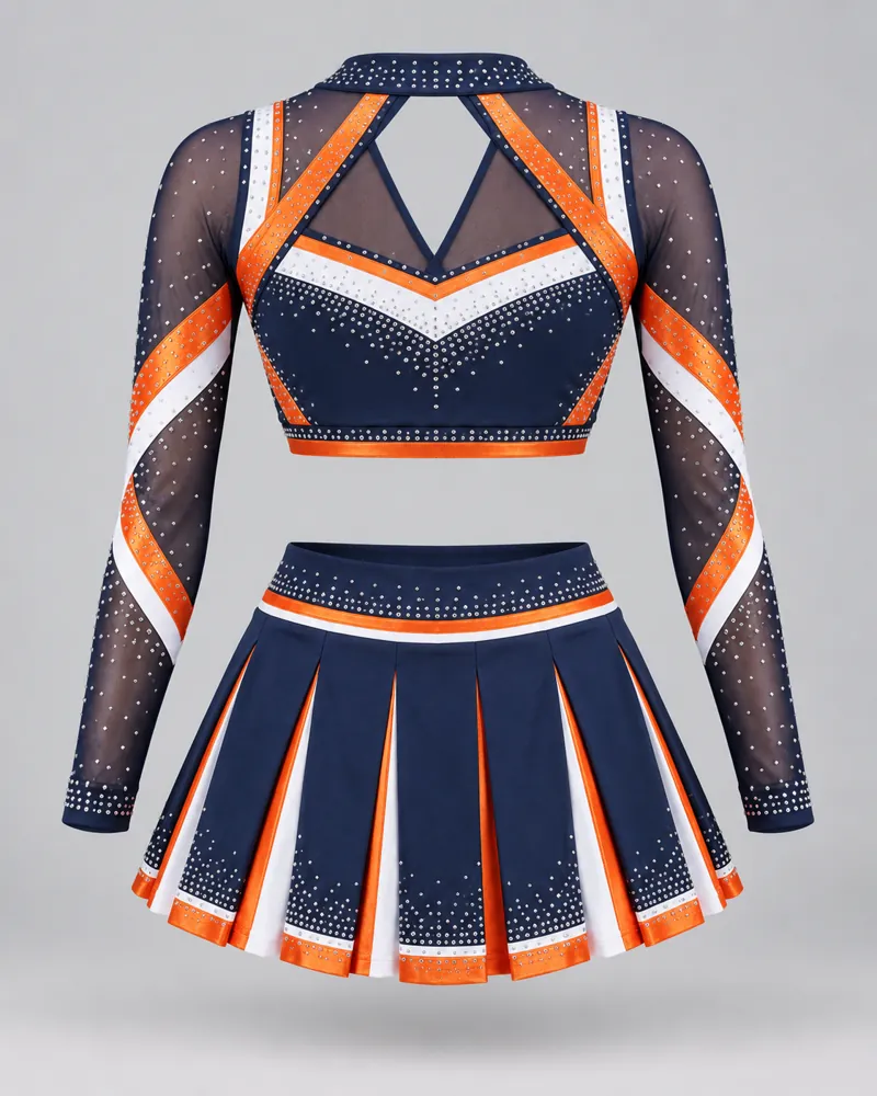 Navy & Orange Strappy-Back Cheer Uniform – back view