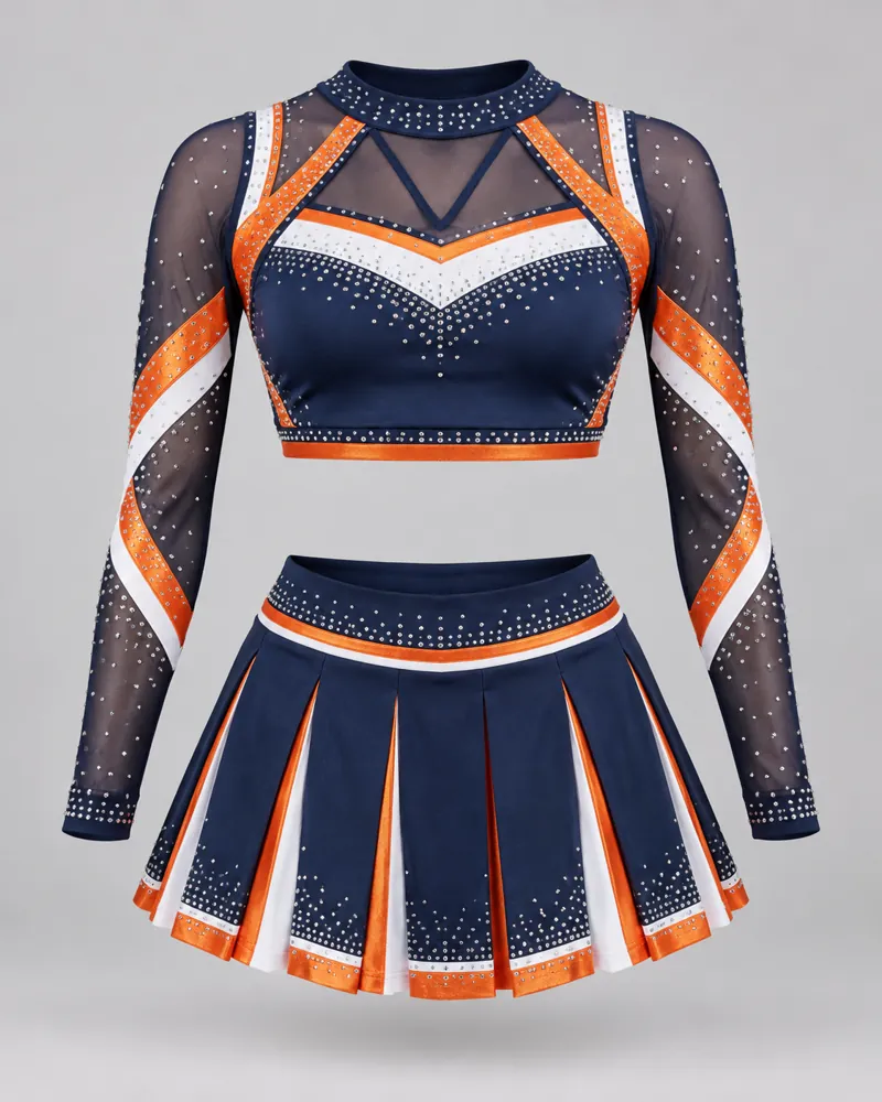 Navy & Orange Strappy-Back Cheer Uniform – front view