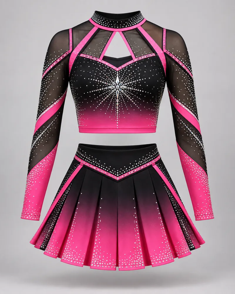 Hot Pink Ombré Starburst Cheer Uniform – front view