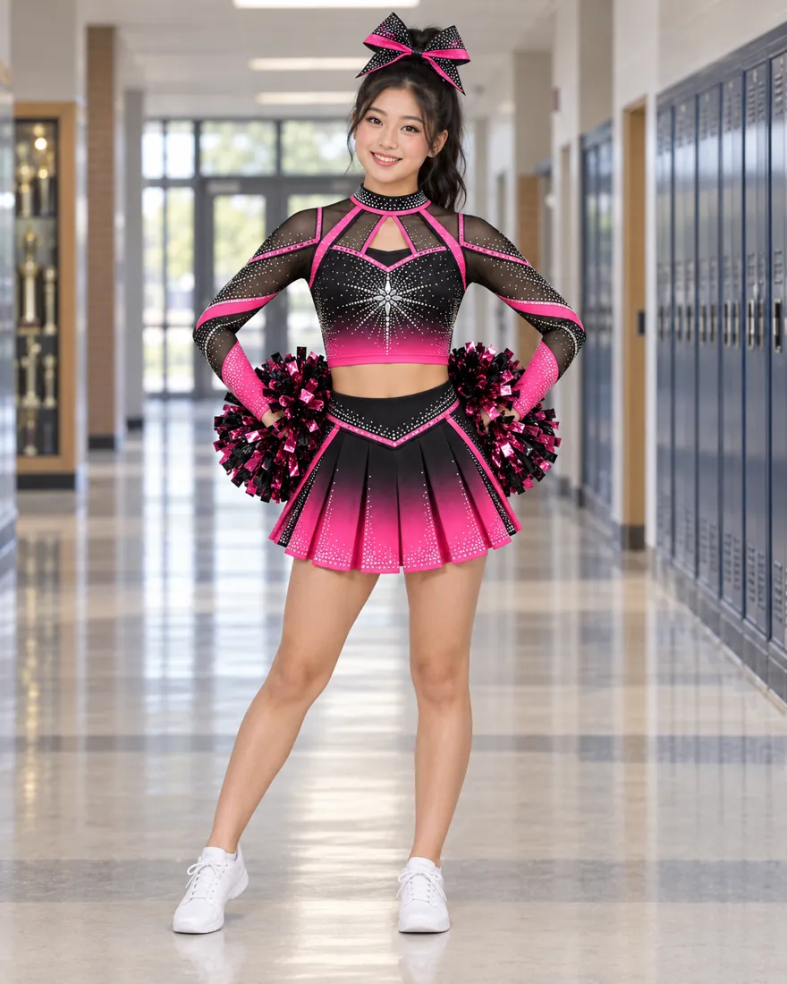Hot Pink Ombré Starburst Cheer Uniform – teen fit view