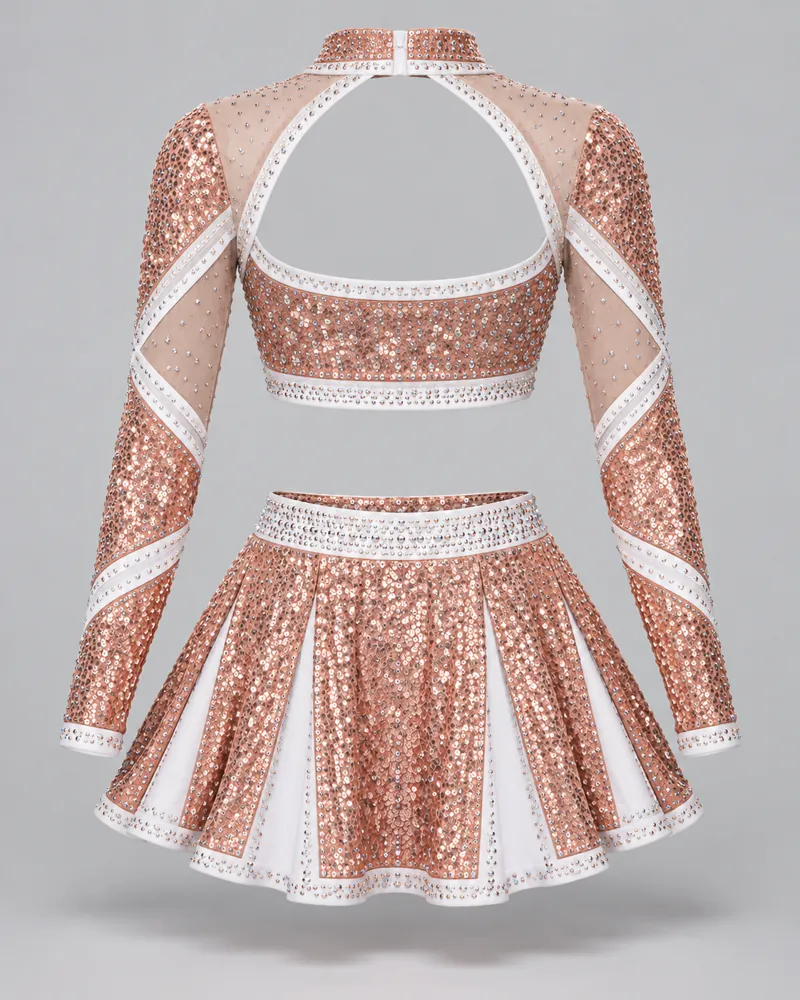 Rose Gold Sequin Stage Cheer Uniform – back view