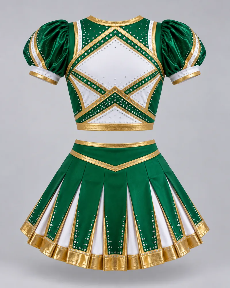 Kelly Green Puff-Sleeve Cheer Uniform – back view