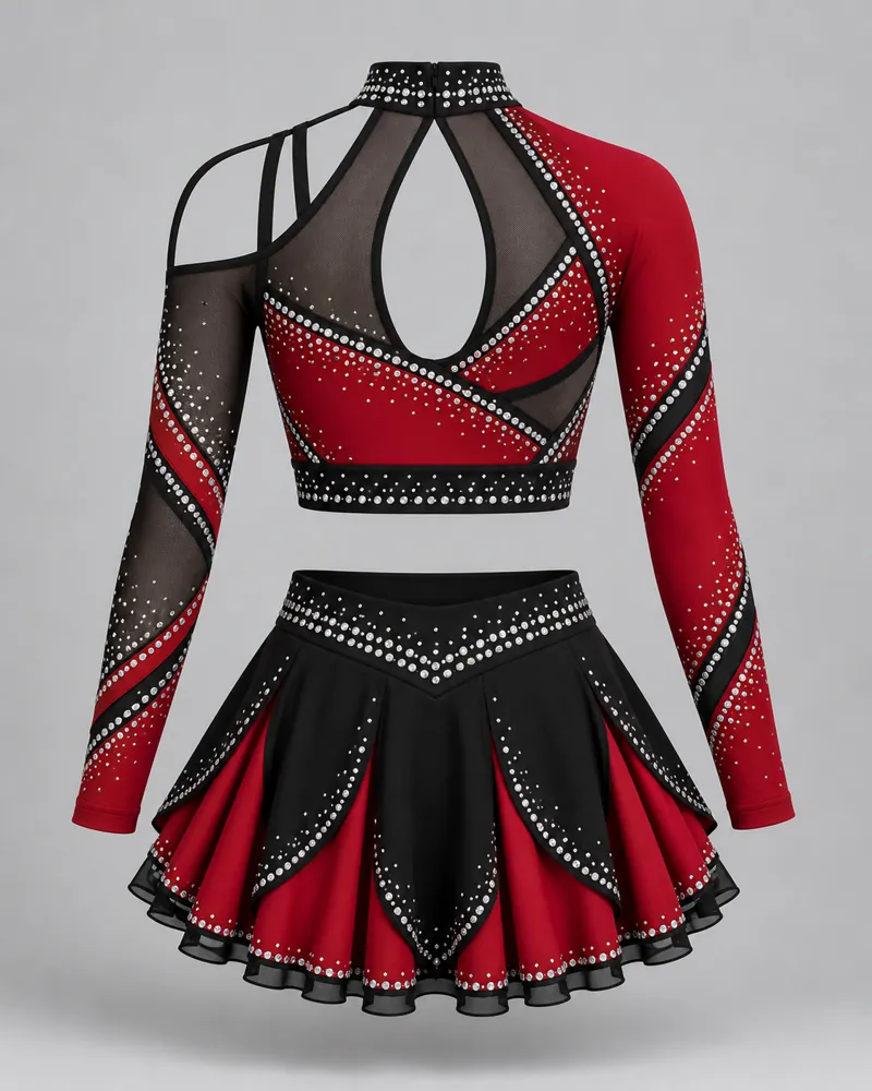 Crimson Asymmetric Flare Cheer Uniform – back view