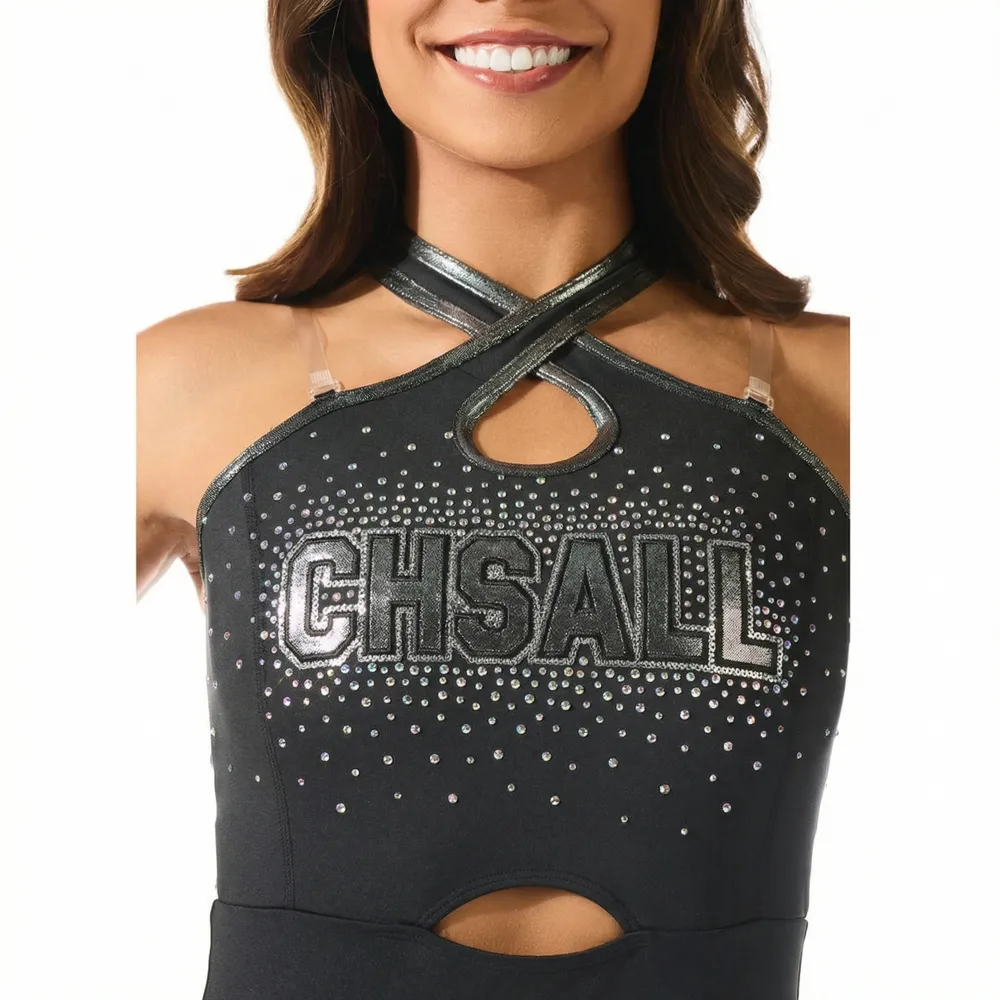 Rhinestone Cross Halter Neck Sleeveless Crop Top with Shorts Two Piece Set All Star Cheerleading Uniform – photo 5