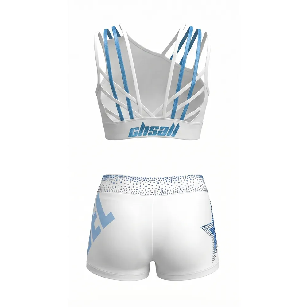 Rhinestone One Shoulder Strap Crop Top Shorts Two Piece Set Girls Competition All Star Cheerleading Uniform – photo 3