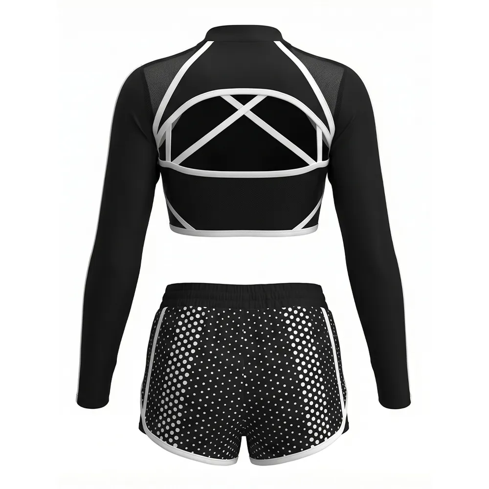 Rhinestone Long Sleeve Crop Top Two Piece Set Practice Dance Wear All Star Cheerleading Uniform – photo 2