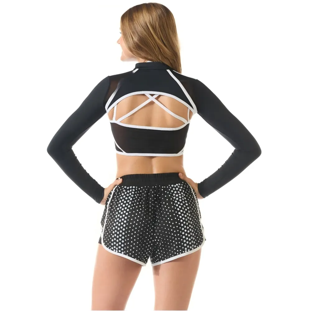 Rhinestone Long Sleeve Crop Top Two Piece Set Practice Dance Wear All Star Cheerleading Uniform – photo 4