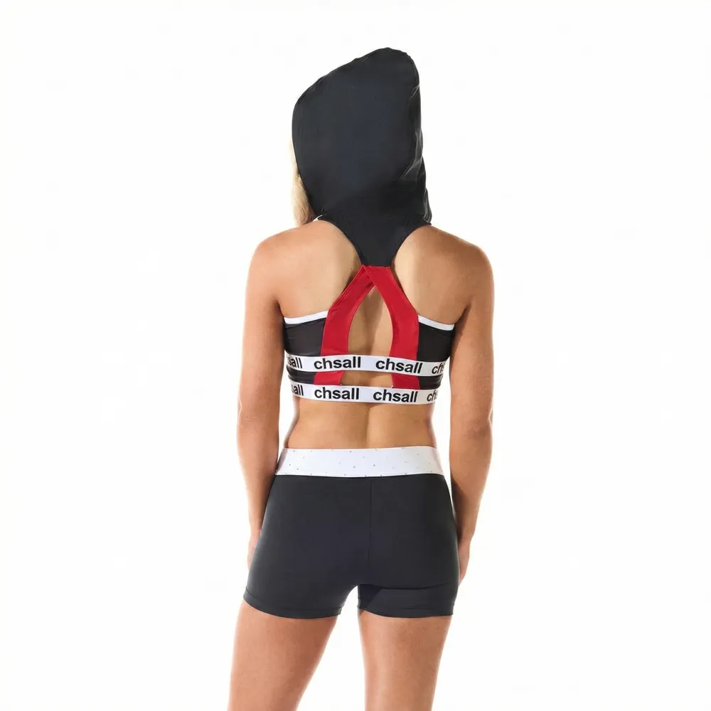 Rhinestone Sleeveless Crop Top Shorts Two Piece Set Color Block Practice Wear Cheerleading Uniform – photo 2