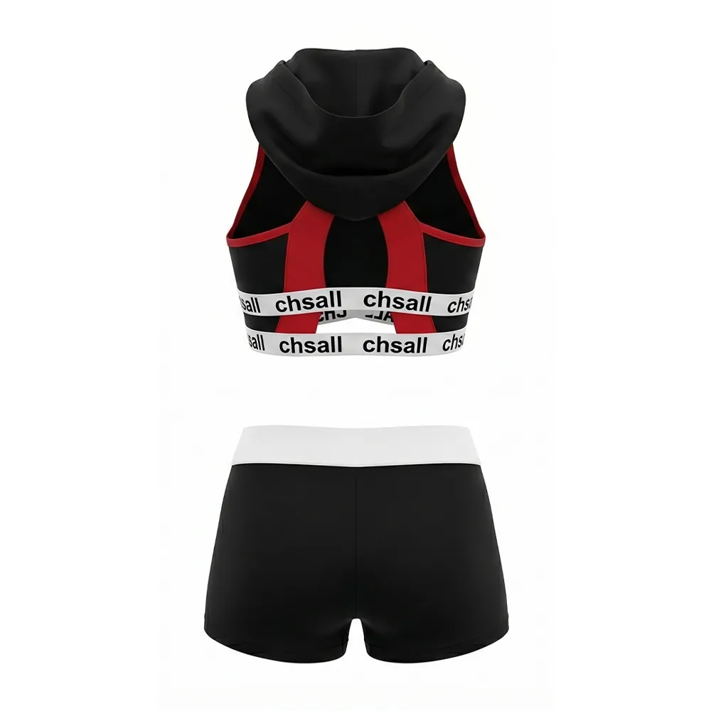 Rhinestone Sleeveless Crop Top Shorts Two Piece Set Color Block Practice Wear Cheerleading Uniform – photo 3