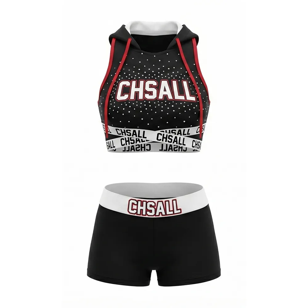 Rhinestone Sleeveless Crop Top Shorts Two Piece Set Color Block Practice Wear Cheerleading Uniform – photo 4
