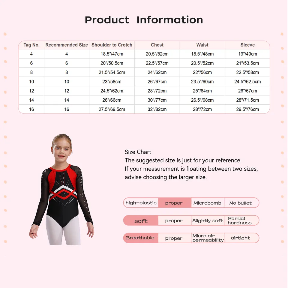 Kids Girls Ballet Dance Leotard Rhinestones Gymnastics Bodysuit Sheer Mesh Long Sleeve Patchwork Figure Skating Costume – photo 6