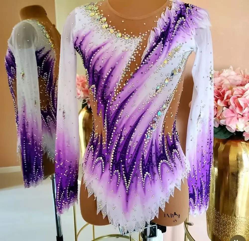 Rhythmic Gymnastics Leotards Girls Children Light Blue Spandex/Polyester Digital Print Dancewear Competition Unitards Artistics – photo 2
