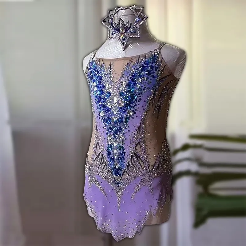 Rhythmic Gymnastics Leotards Girls Children Light Blue Spandex/Polyester Digital Print Dancewear Competition Unitards Artistics – photo 4