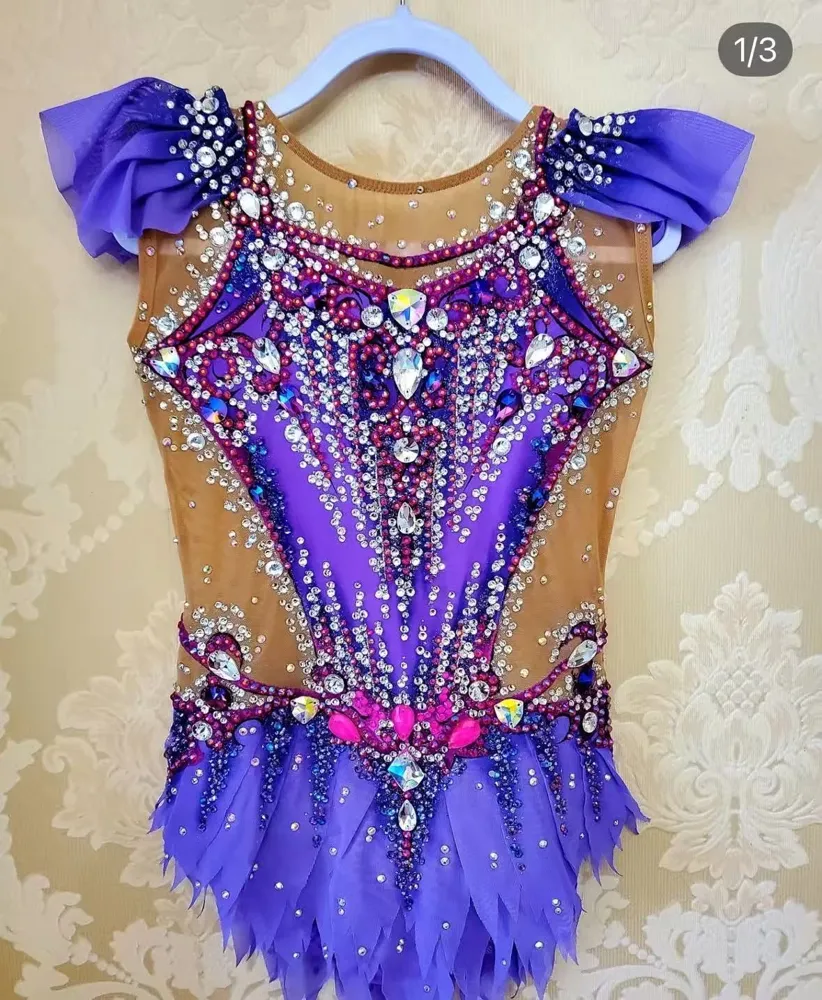 Rhythmic Gymnastics Leotards Girls Children Light Blue Spandex/Polyester Digital Print Dancewear Competition Unitards Artistics – photo 5