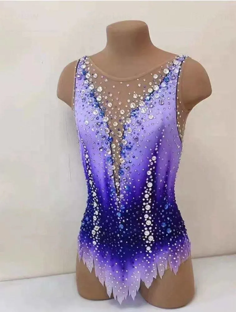 Rhythmic Gymnastics Leotards Girls Children Light Blue Spandex/Polyester Digital Print Dancewear Competition Unitards Artistics – photo 6