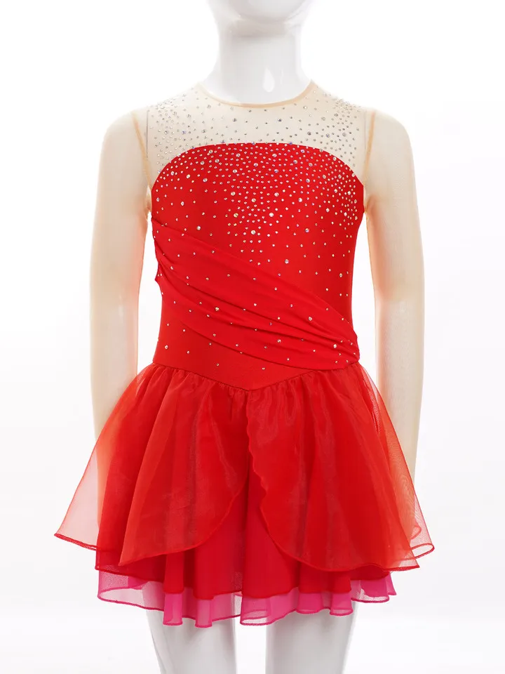 Figure Ice Skating Dress Girls Glittery Rhinestone Long Sleeve Performance Costume – photo 2