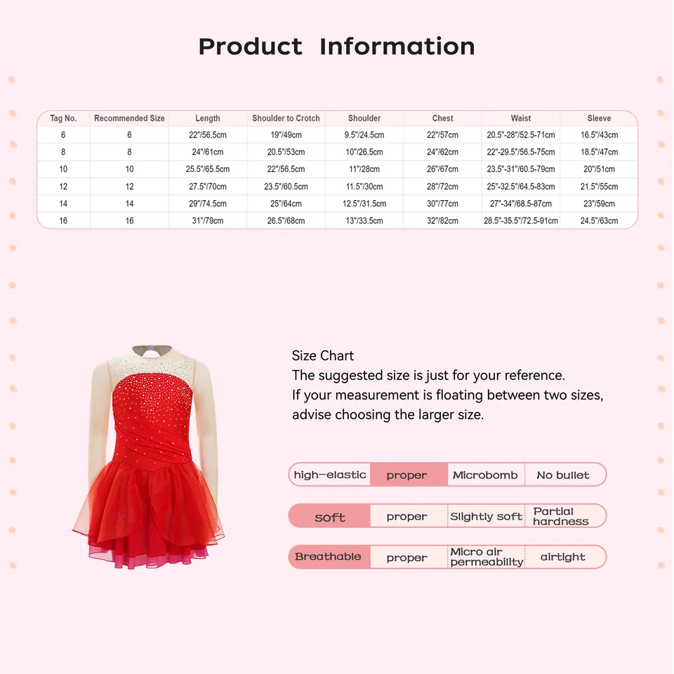 Figure Ice Skating Dress Girls Glittery Rhinestone Long Sleeve Performance Costume – photo 4