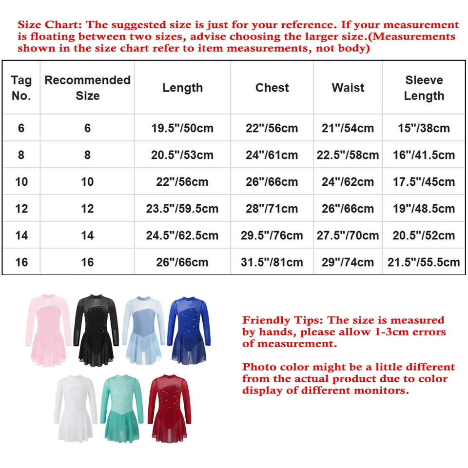 Figure Ice Skating Dress Girls Glittery Rhinestone Long Sleeve Performance Costume – photo 6