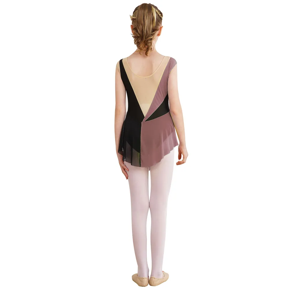 Lyrical Dance Leotard for Girls Mock Neck Rhinestone Mesh Skirted Leotard Size 6-16 – photo 5
