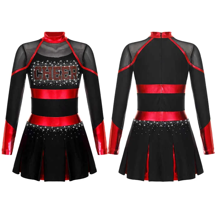 Customizable Girl's School Cheerleading Uniform Design Spandex/Polyester Pleated Dress Long Sleeves Set Style Heat-Transfer – photo 2