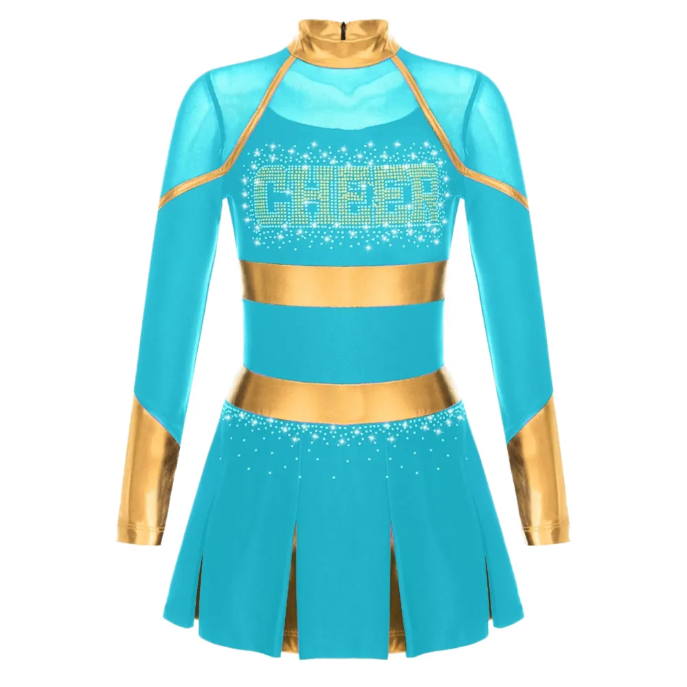 Customizable Girl's School Cheerleading Uniform Design Spandex/Polyester Pleated Dress Long Sleeves Set Style Heat-Transfer – photo 3