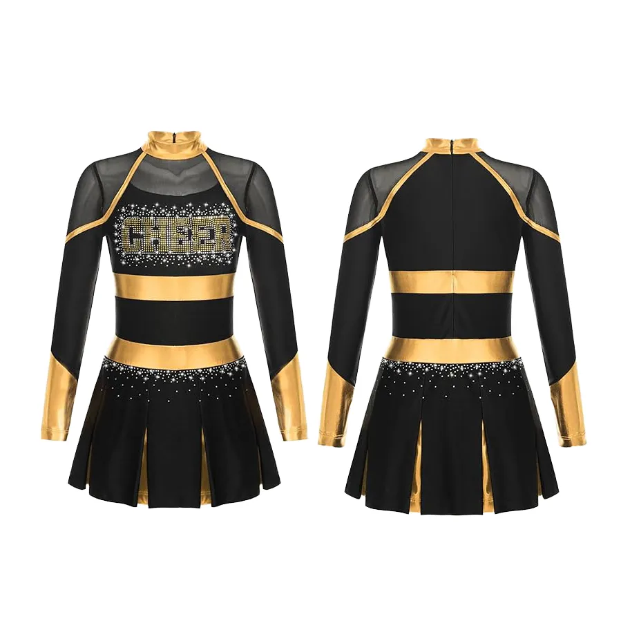 Customizable Girl's School Cheerleading Uniform Design Spandex/Polyester Pleated Dress Long Sleeves Set Style Heat-Transfer – photo 4