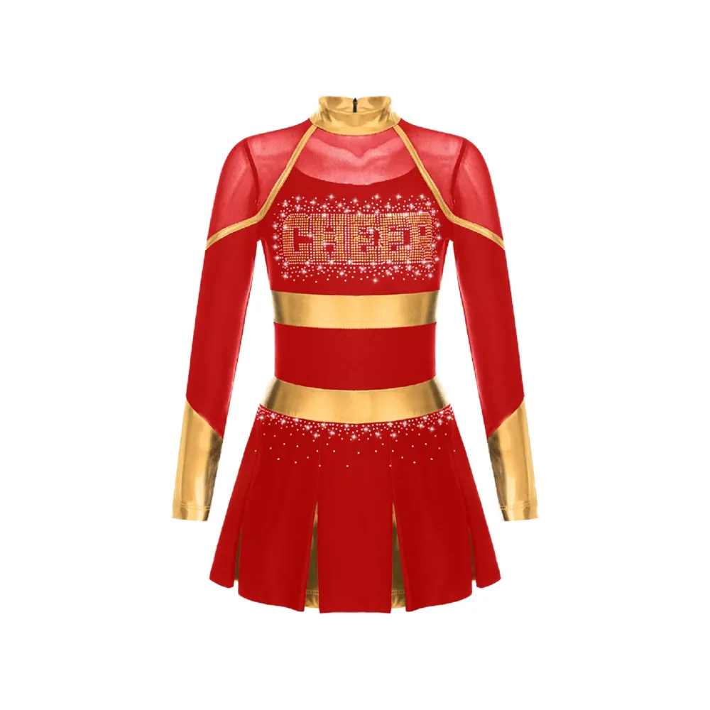 Customizable Girl's School Cheerleading Uniform Design Spandex/Polyester Pleated Dress Long Sleeves Set Style Heat-Transfer – photo 5
