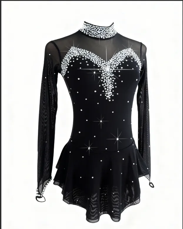 Figure Skating Dress Women's Girls' Ice Black Collar Long Sleeve Competition Performance Clothing Rhythmic Gymnastics Kid – photo 2