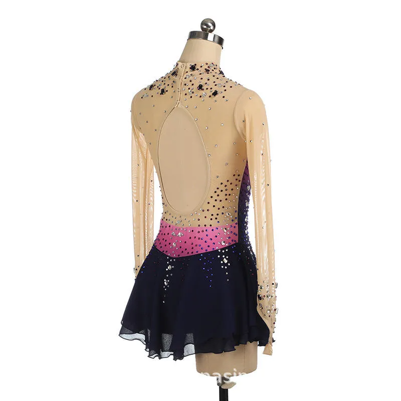 Figure Skating Costume Dress Black Red Gradient Sequins Competition Performance Wear Women – photo 3