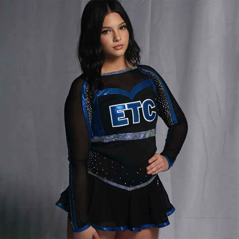 Design Girls Cheerleading Uniforms Long Sleeves Black Skirt Spandex/Nylon for Training/Competition – photo 3