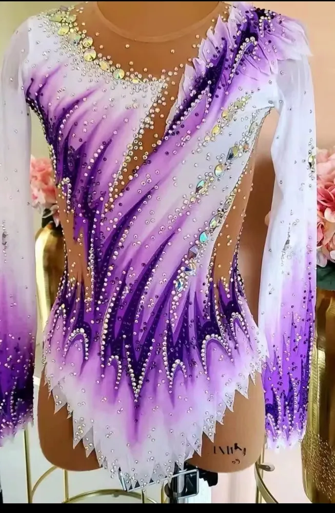 Girls' Rhythmic Gymnastics Competition & Training Leotards-Polyester/Spandex Long Sleeve/Sleeveless Design & Logo – photo 2