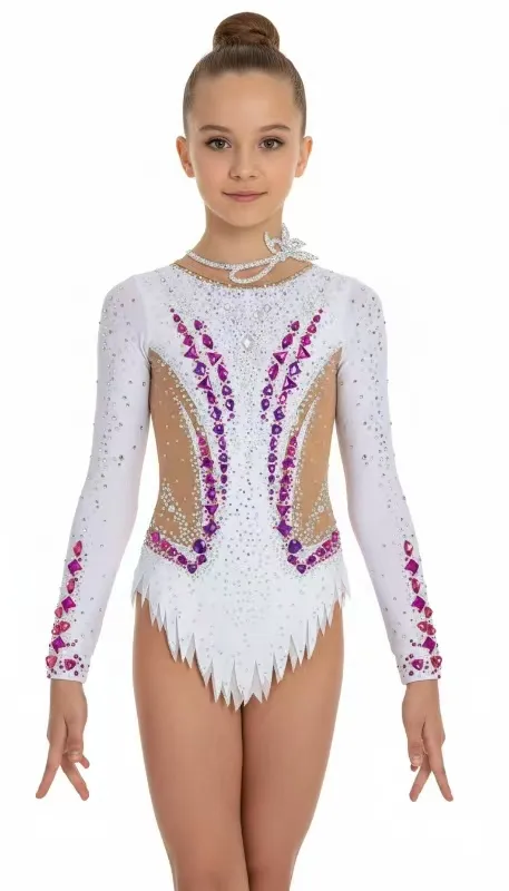 Girls' Rhythmic Gymnastics Competition & Training Leotards-Polyester/Spandex Long Sleeve/Sleeveless Design & Logo – photo 5